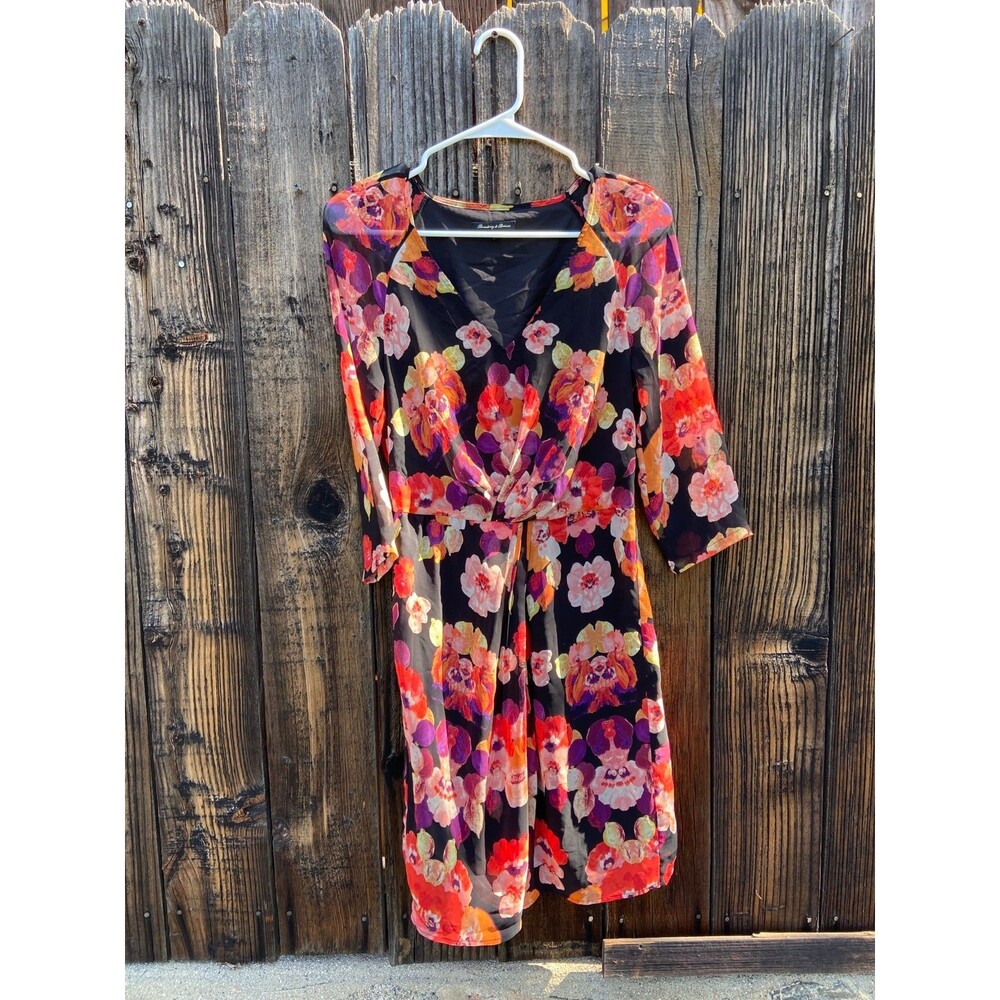 Madewell Broadway & Broome Womens Dress Sz 0 Black Floral Chiffon Dress